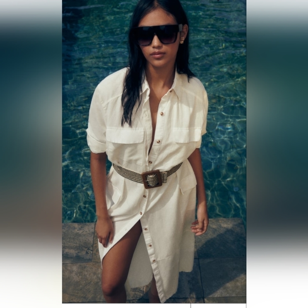 Zara Linen Blend Belted Shirtdress